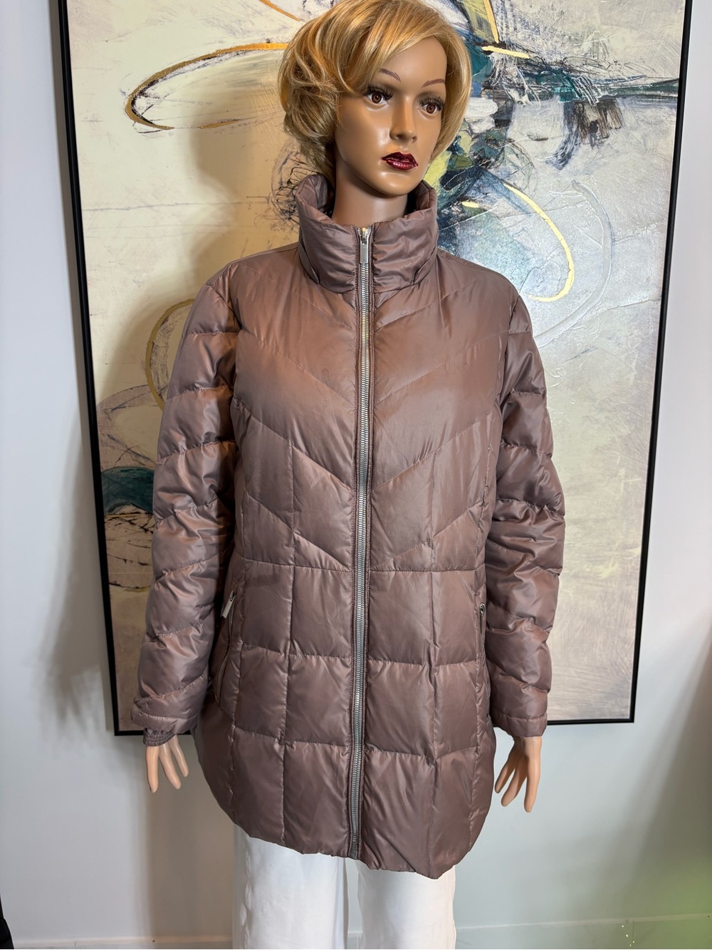 Long Quilted Puffer Coat in Light Taupe - Womens - Picture 2 of 15